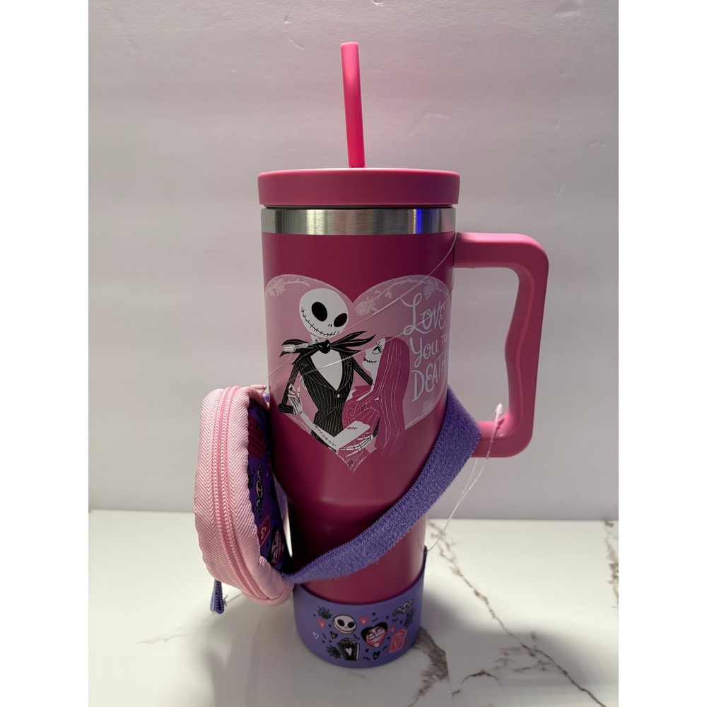 Disney Nightmare Before Christmas CultureFly 40oz‎ Tumbler Pink Jack Sally Pouch